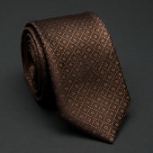 Elegant Dark Brown & Gold Patterned Stropdas