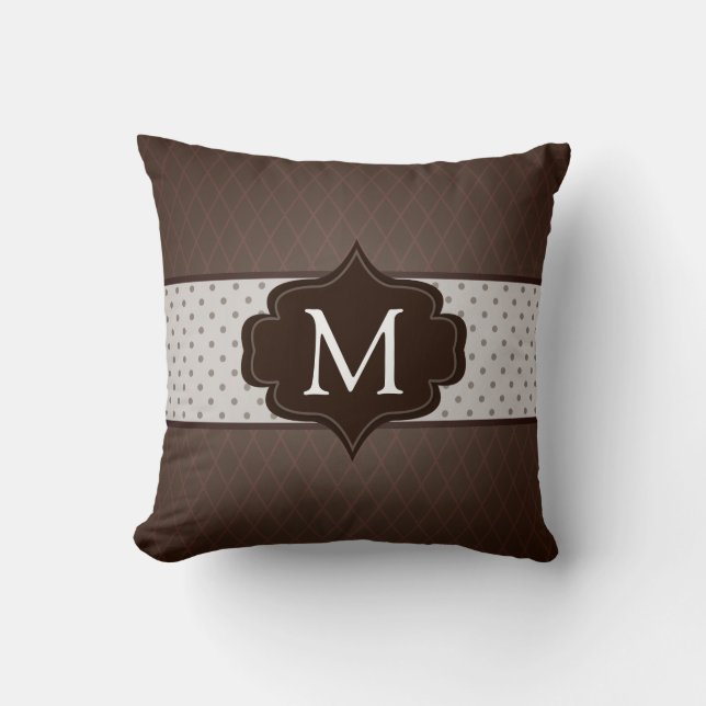 Elegant Dark Brown Polka Dot Custom Monogram Kussen (Voorkant)