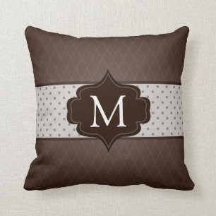 Elegant Dark Brown Polka Dot Custom Monogram Kussen
