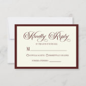 Elegant Dark Burgundy Ivory Wedding RSVP Card (Devant)