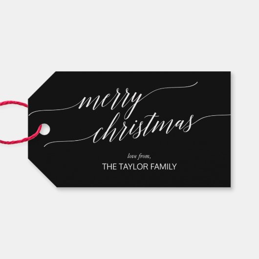 Elegant Dark Calligraphy Merry Kerstry Cadeaulabel (Achterkant Horizontaal)