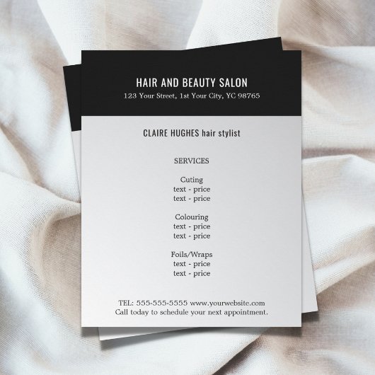 Elegant Dark Faux Silver Black Beauty Salon Flyer