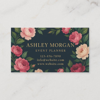 Elegant Dark Floral Business Card with Roses Visitekaartje