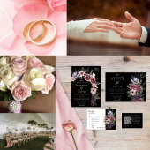 Elegant Dark Floral Cascade Black Burgundy Menu