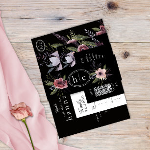 Elegant Dark Floral Cascade Black Burgundy Uitnodigingen Wikkel