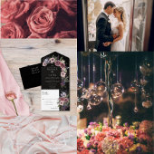 Elegant Dark Floral Cascade Black Burgundy Uitnodigingen Wikkel