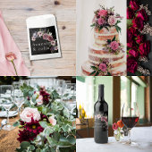 Elegant Dark Floral Cascade Black Burgundy Wijn Etiket