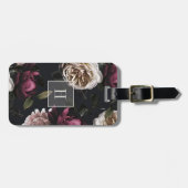 Elegant Dark Floral op zwart | Monogram Bagagelabel (Voorkant horizontaal)