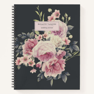 Elegant Dark Floral over Black Personalized Journa Notitieboek
