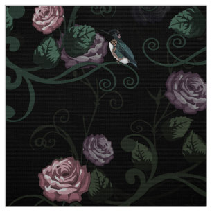 Elegant Dark Floral Roos Garden met levende vogels Stof