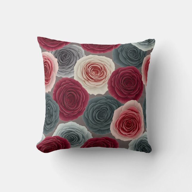 Elegant Dark Floral Rose Pattern Throw Pillow Kussen (Voorkant)