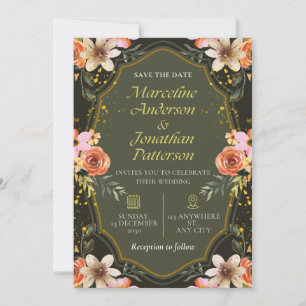 Elegant Dark Floral Wedding Invitation Card
