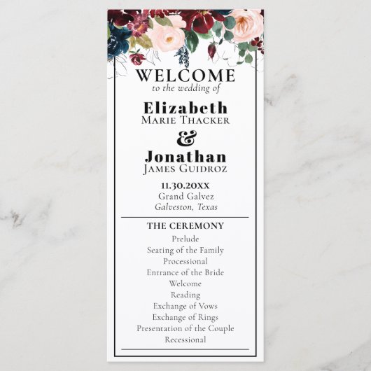 Elegant Dark Florals Wedding Programma (Voorkant)