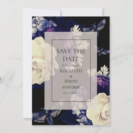 Elegant Dark Gothic Floral Wedding Save The Date (Voorkant)