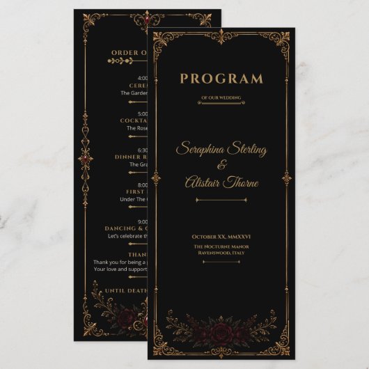Elegant Dark Gothic Wedding Program Programma (Voorkant / Achterkant)