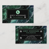 Elegant Dark Green en Silver Glitter Agate Visitekaartje (Voorkant / Achterkant)