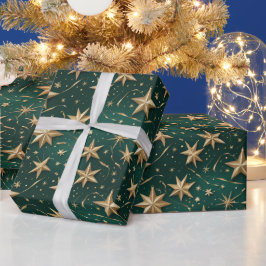 Elegant Dark Green & Gold Star Wrapping Paper Cadeaupapier