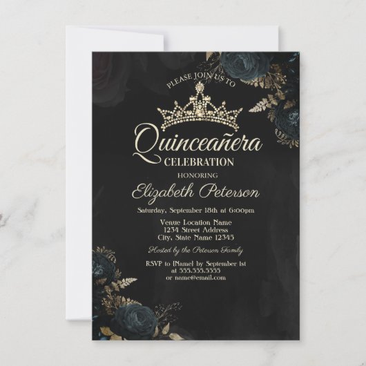 Elegant Dark Green Roses Gothic Quinceañera  Kaart (Voorkant)