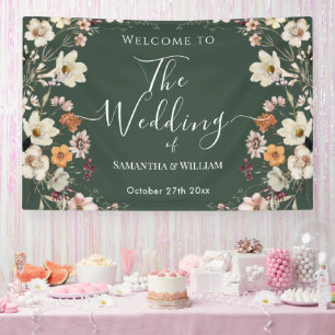 Elegant Dark Green Rustic Wildflower Boho Wedding Spandoek