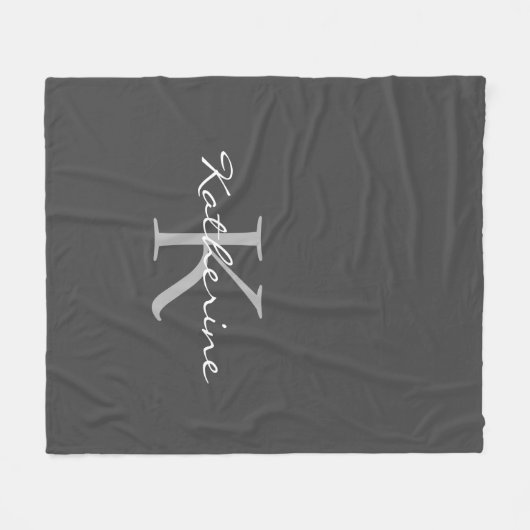 Elegant Dark Grey Script Monogram aangepast Fleece Deken (Voorkant (Horizontaal))