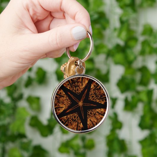 Elegant Dark Kaleidoscopic Design Black Brown Star Sleutelhanger (Hand)