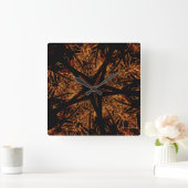 Elegant Dark Kaleidoscopic Design Black Brown Star Vierkante Klok (Huis)