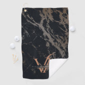 Elegant Dark Marble Roos Gold Monogram Aangepast Golfhanddoek (Insitu)