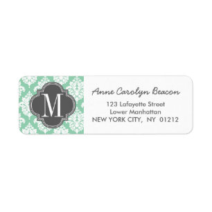 Elegant Dark Mint Damask gepersonaliseerd Etiket