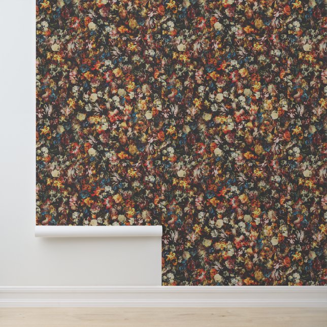 Elegant  Dark Moody Abstract Bloemen Behang (Applicatie)