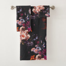 Elegant  Dark Moody Bourgondië Floral Bad Handdoek