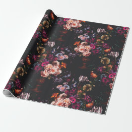 Elegant  Dark Moody Bourgondië Floral Cadeaupapier