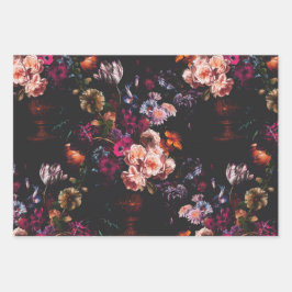 Elegant  Dark Moody Bourgondië Floral Inpakpapier Vel