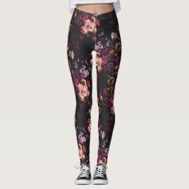 Elegant  Dark Moody Bourgondië Floral Leggings