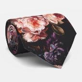 Elegant Dark Moody Bourgondië Floral Stropdas (Opgerold)