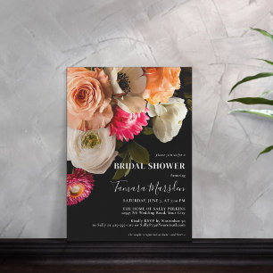 Elegant Dark Moody Coral Pink White Floral Black Kaart