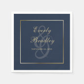 Elegant Dark Navy Blue Gold Border Script Servet (Voorkant)