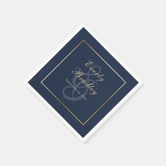 Elegant Dark Navy Blue Gold Border Script Servet (Hoek)