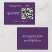 Elegant Dark Paars QR Code Website RSVP Card Informatiekaartje (Voorkant / Achterkant)