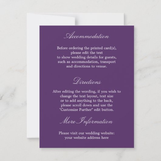 Elegant Dark Paars Wedding Details Kaart (Voorkant)
