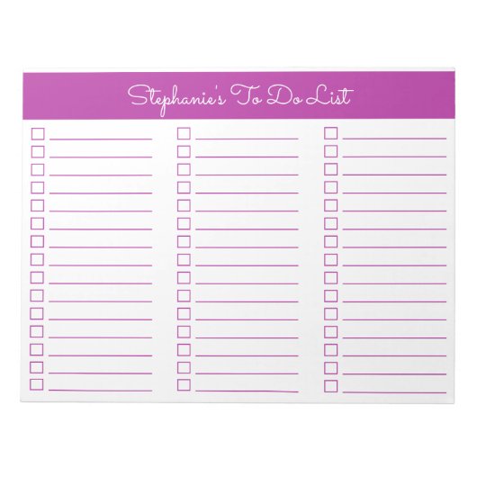 Elegant Dark Pink 8.5x11 Three Column Checklist Notitieblok (Voorkant)