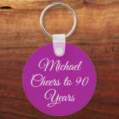 Elegant Dark Pink 90th Birthday Keychain (Voorkant)