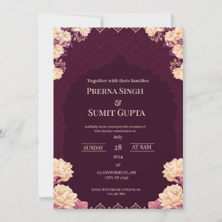 Elegant Dark Purple Wedding Invitation Kaart