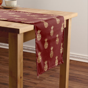 Elegant Dark Red en Gold Pineapple Pattern Korte Tafelloper