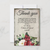 Elegant Dark Red Floral Grunge Grey Gothic Weddens Bedankkaart (Voorkant)