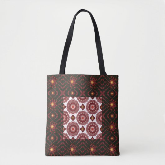 Elegant Dark Red Geometric Mandala Tote Bag – Arti (Devant)