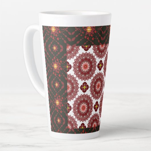 Elegant Dark Red Geometric Pattern Ceramic Mug – A (Angle gauche)