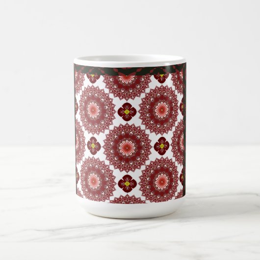 Elegant Dark Red Geometric Pattern Ceramic Mug – A (Centre)