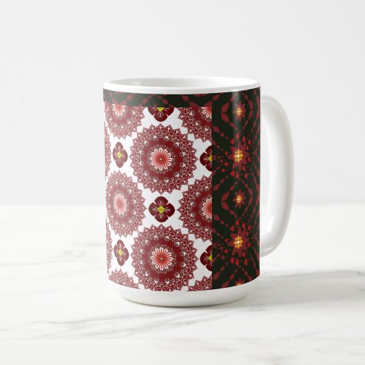 Elegant Dark Red Geometric Pattern Ceramic Mug – A (Devant droit)
