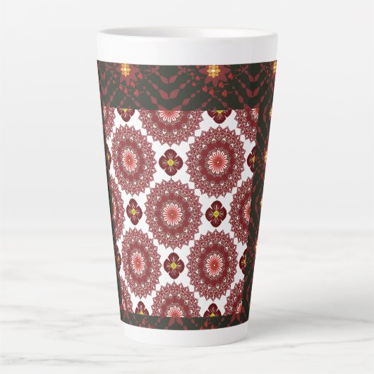 Elegant Dark Red Geometric Pattern Ceramic Mug – A Latte Mok (Voorkant)