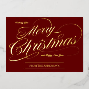 Elegant Dark Red Gold  kerst Folie Feestdagenkaart